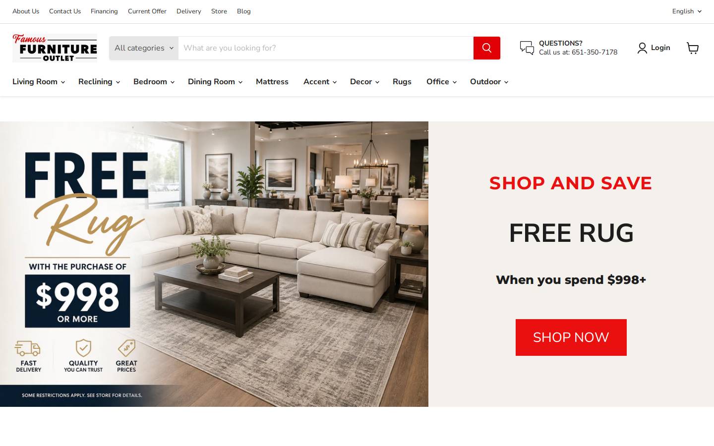 famousfurnitureoutlet.com homepage screenshot