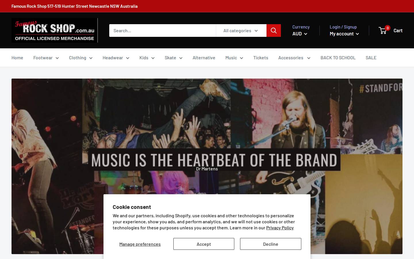 famousrockshop.com.au homepage screenshot