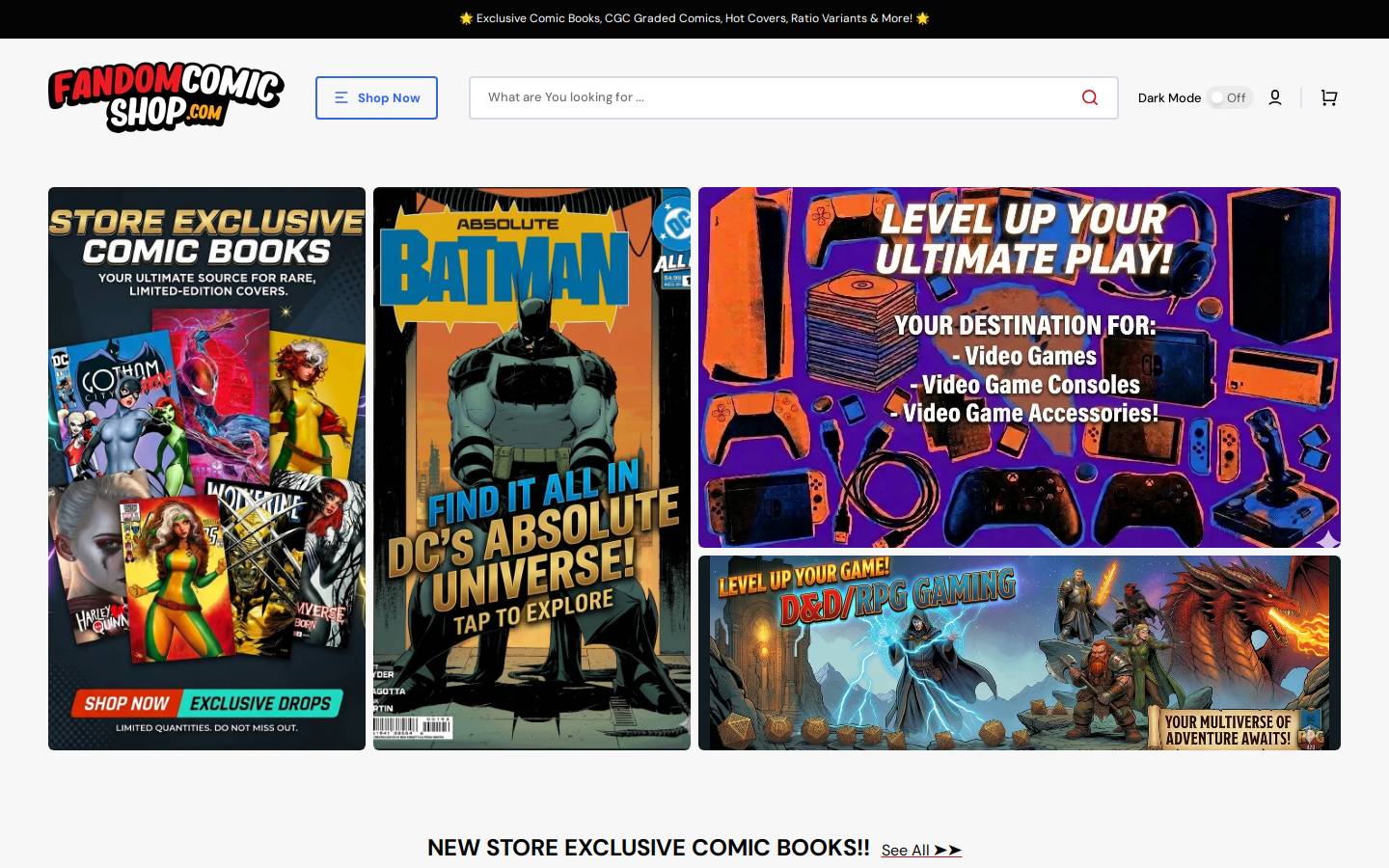 fandomcomicshop.com homepage screenshot