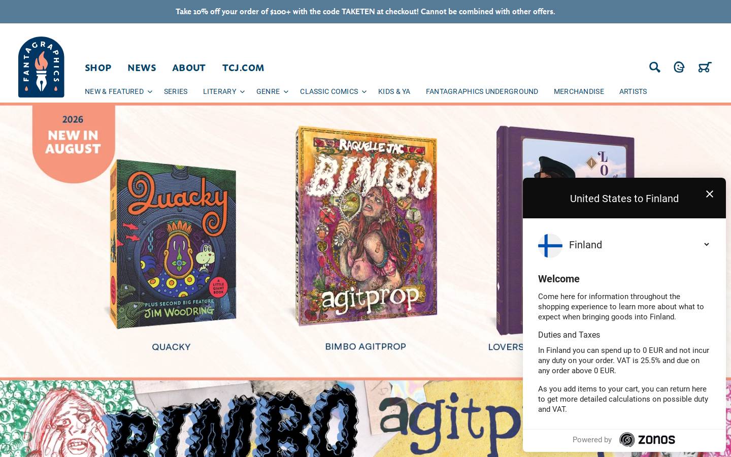 Fantagraphics Books homepage screenshot