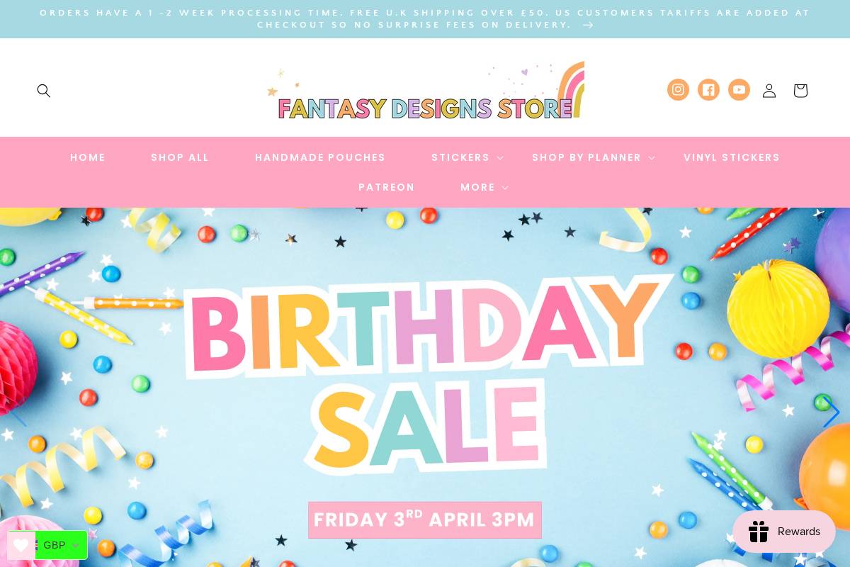 fantasydesignsstore.com homepage screenshot