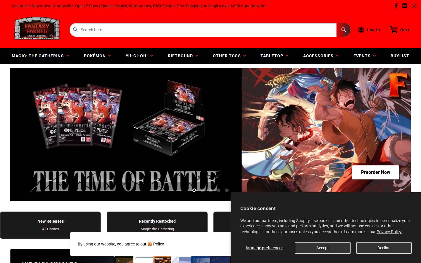 fantasyforged.ca homepage screenshot