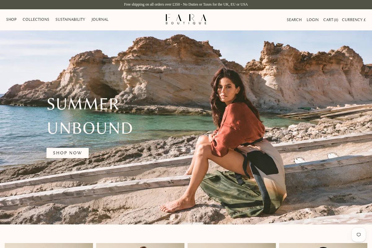 faraboutique.com homepage screenshot