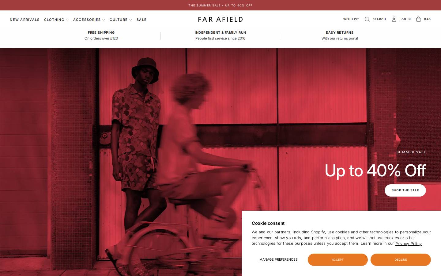 farafieldclothing.com homepage screenshot