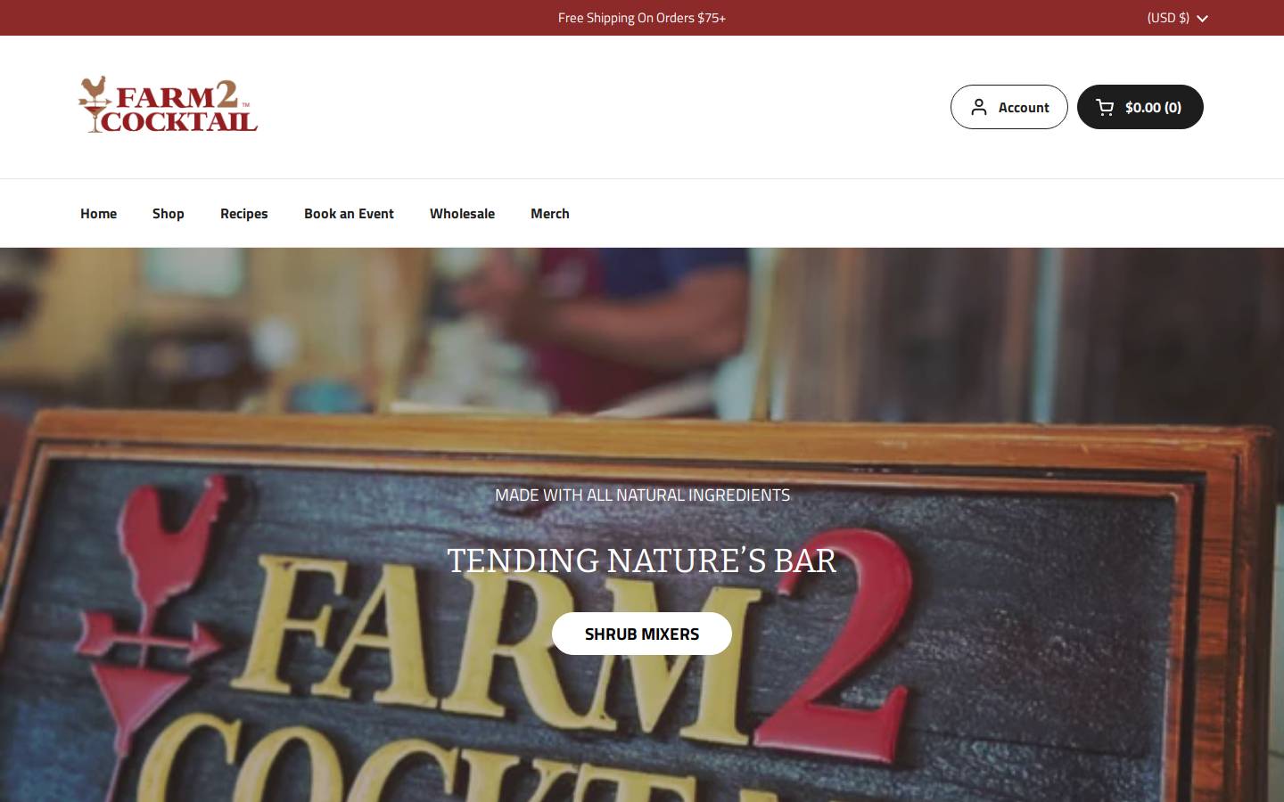 farm2cocktail.com homepage screenshot