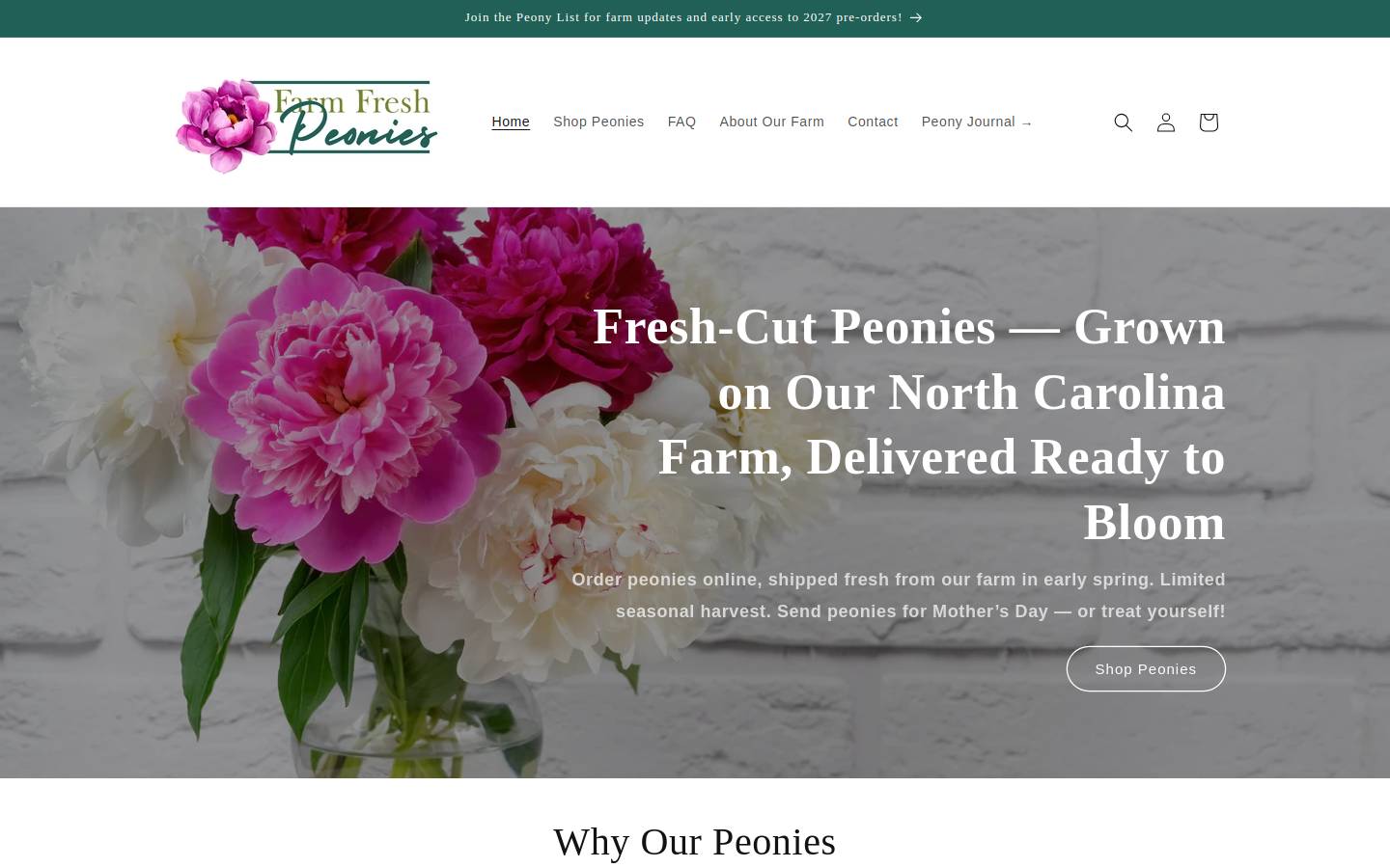farmfreshpeonies.com homepage screenshot