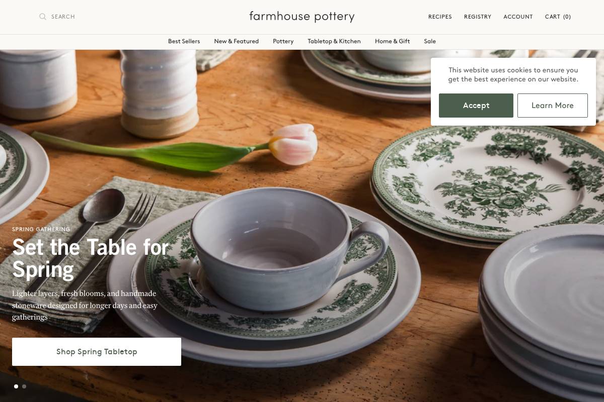 Farmhouse Pottery homepage screenshot