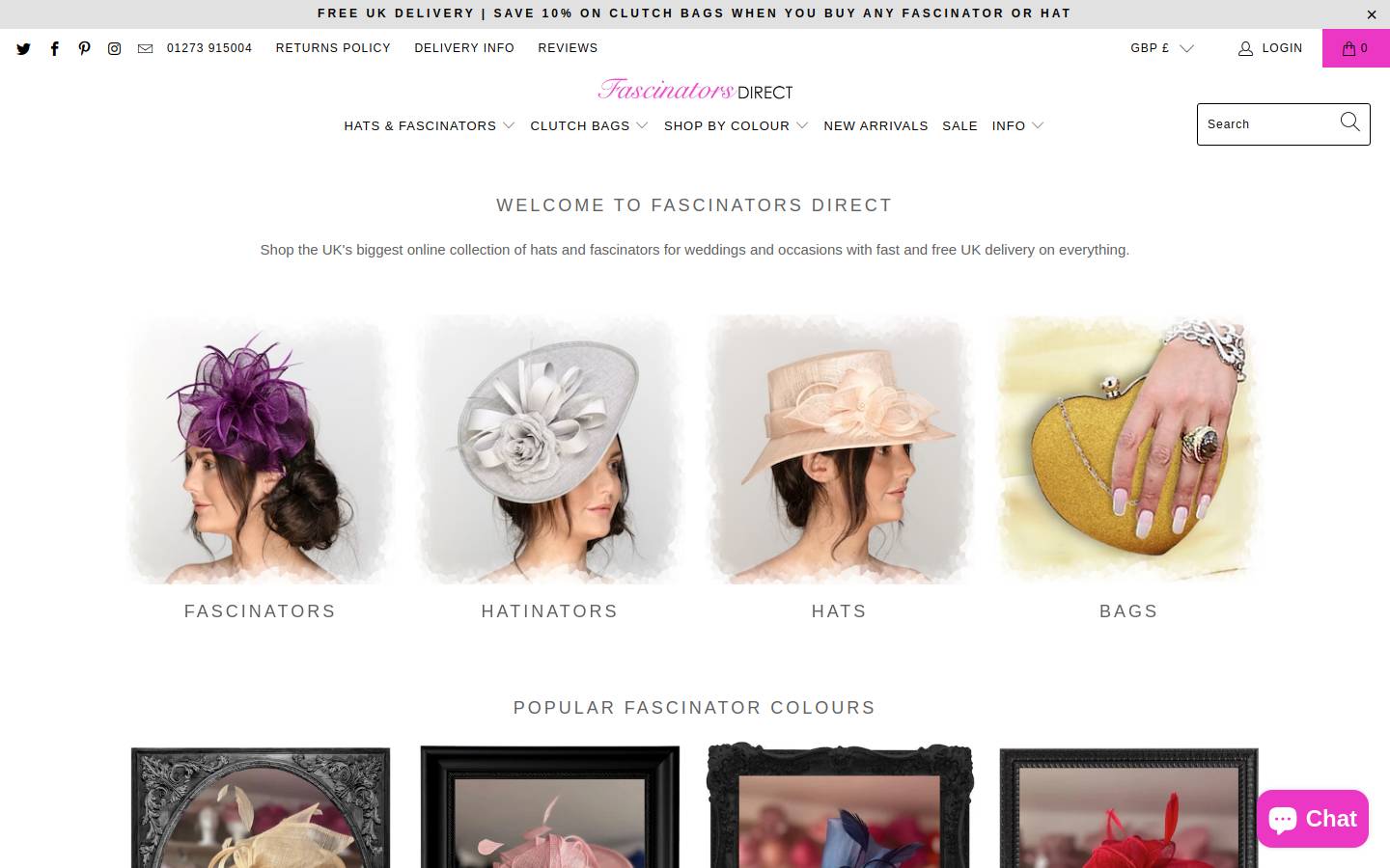 fascinatorsdirect.com homepage screenshot