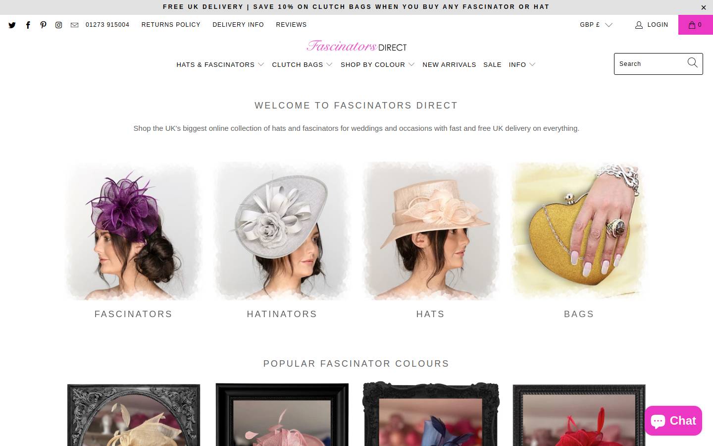 fascinatorsuk.co.uk homepage screenshot