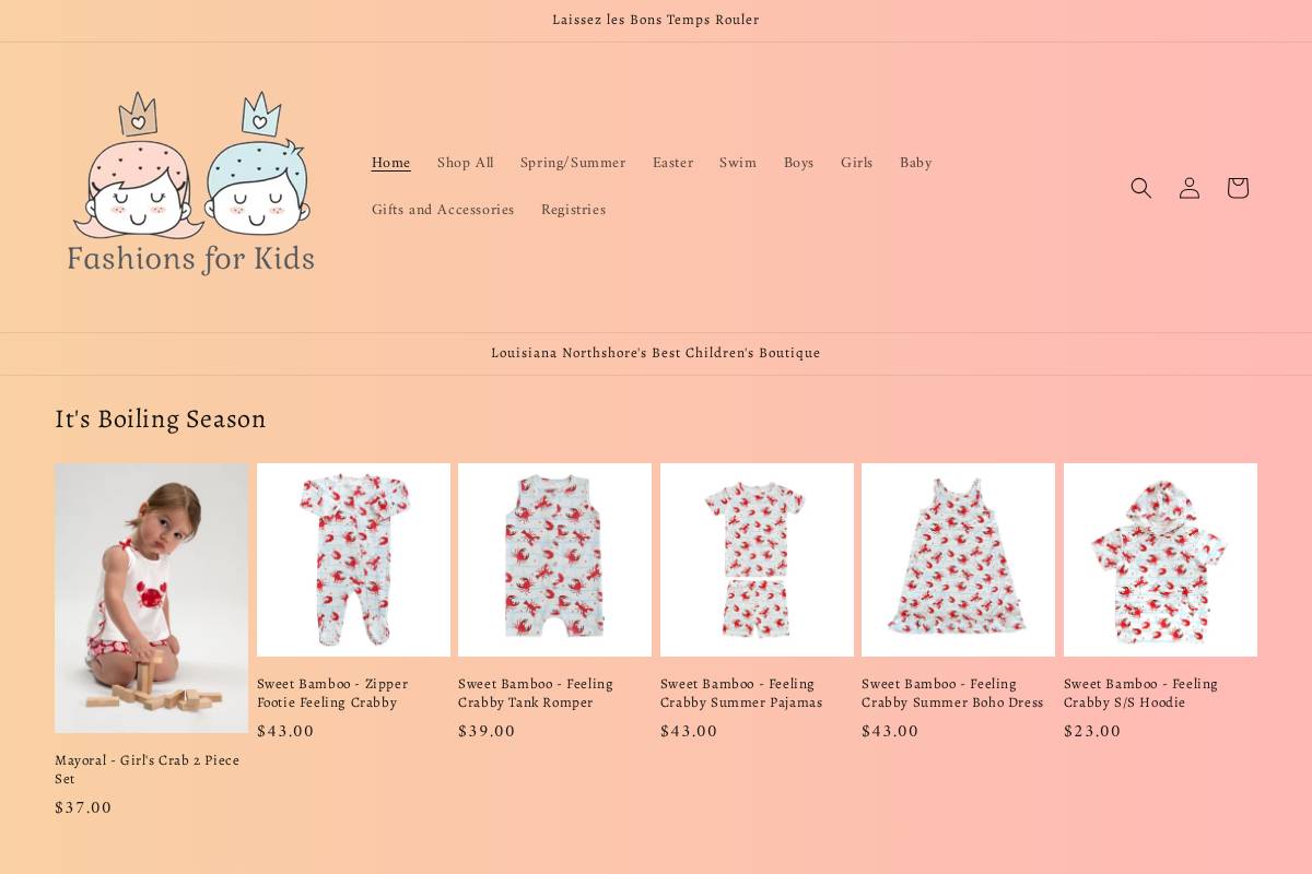 Fashions for Kids Mandeville homepage screenshot