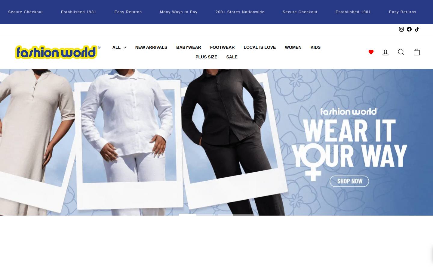 fashionworld.co.za homepage screenshot