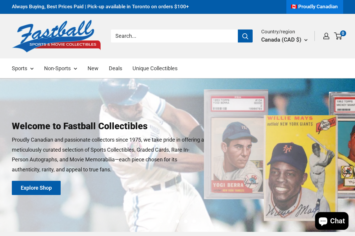 Fastball Collectibles homepage screenshot