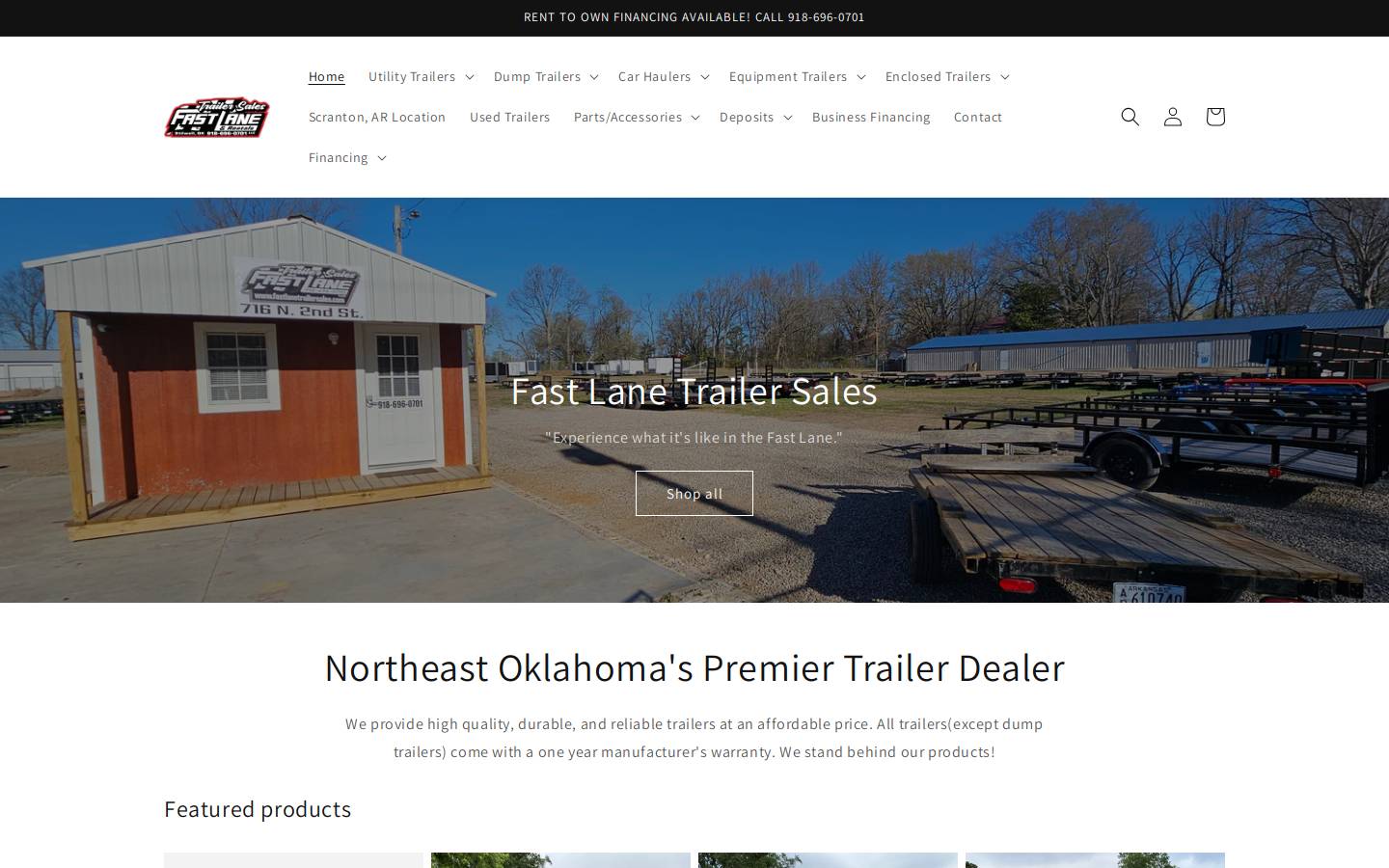 fastlanetrailersales.com homepage screenshot