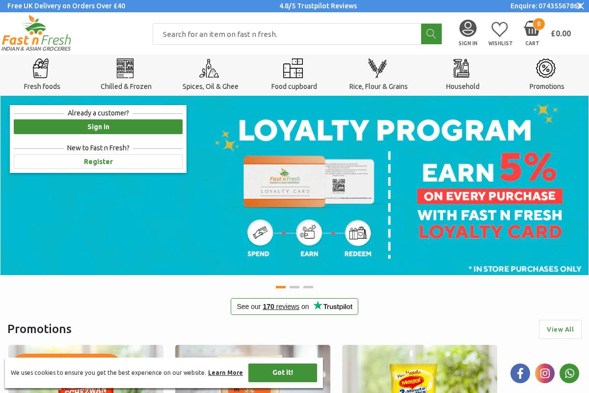 Fast n Fresh - Indian & Asian grocery store homepage screenshot