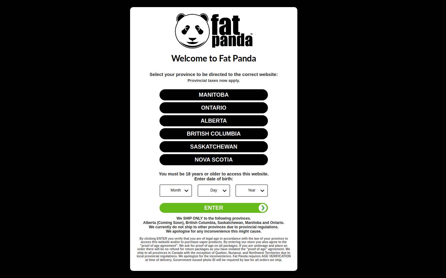Fat Panda Vape Shop homepage screenshot