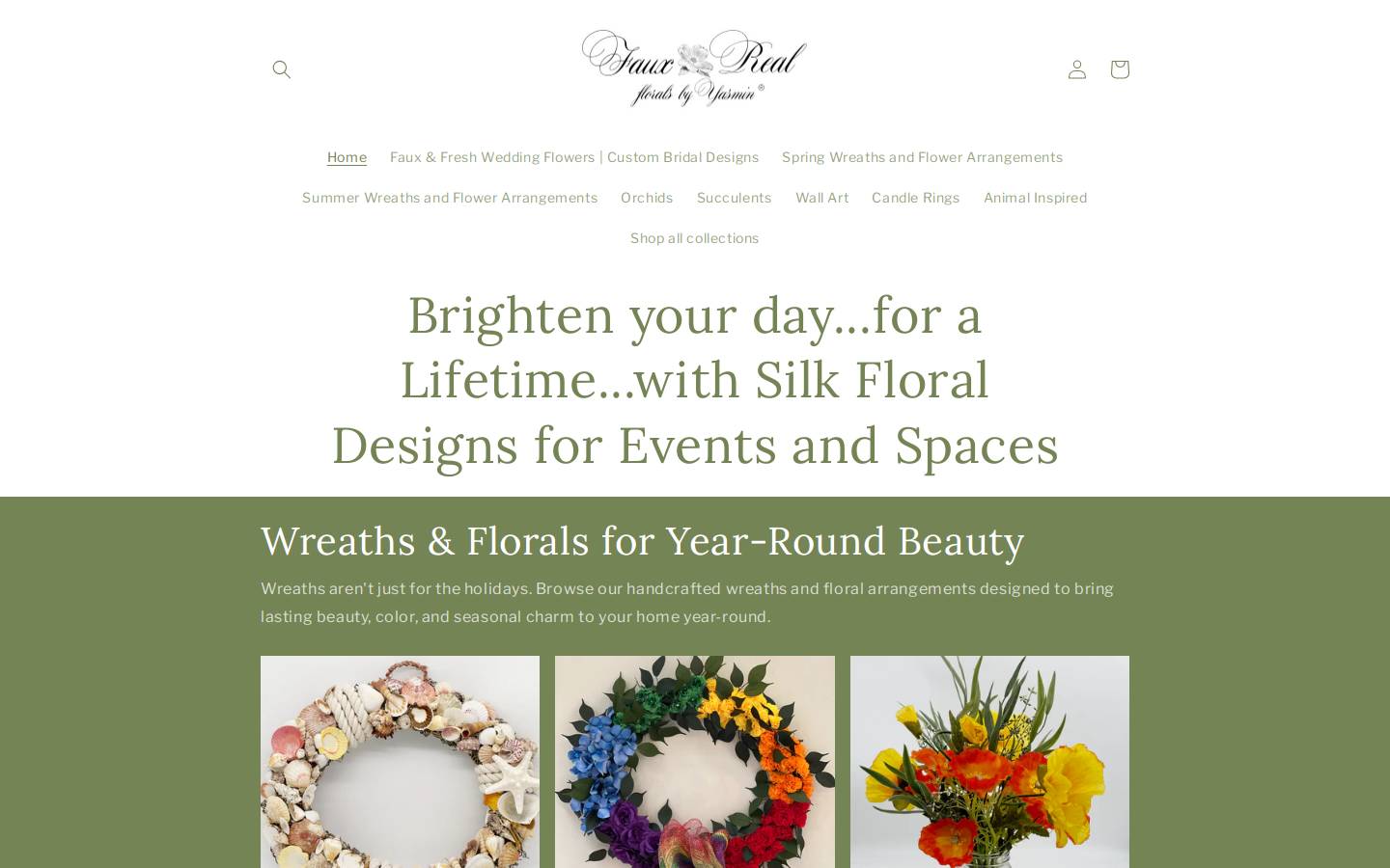 fauxrealfloralsbyyasmin.com homepage screenshot