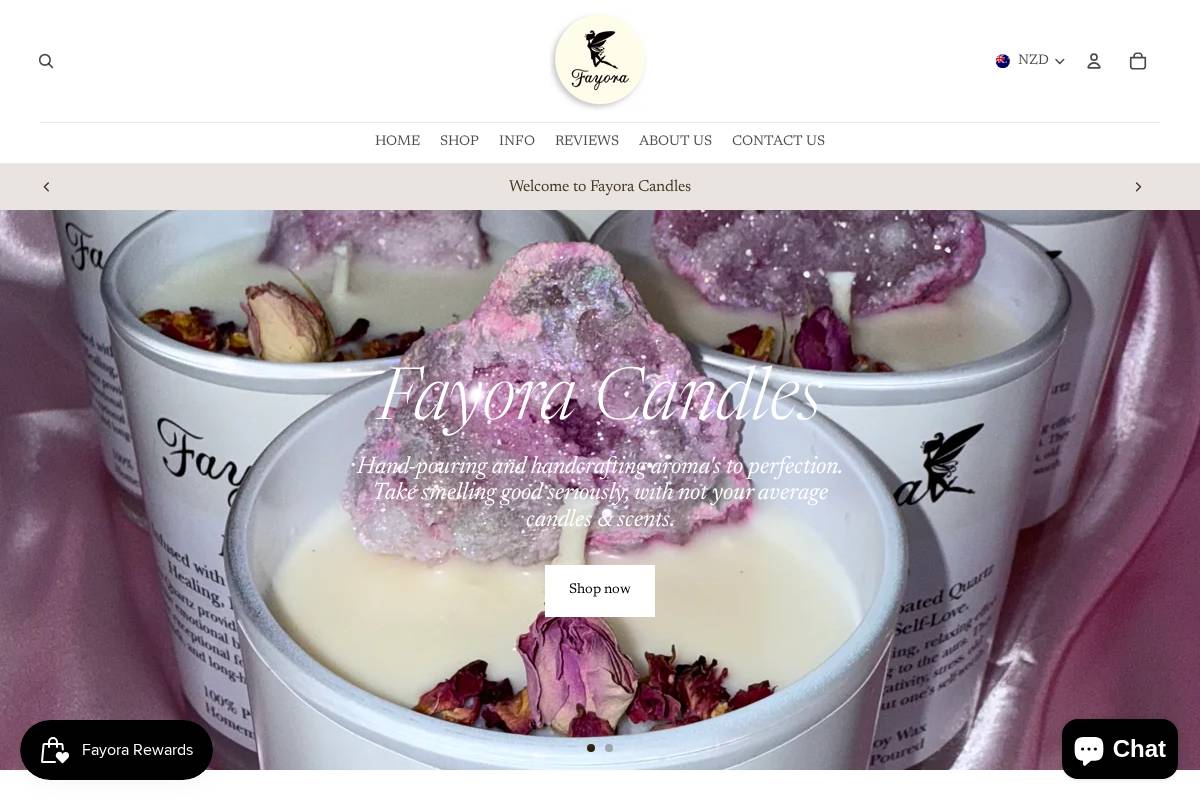 fayoracandles.com homepage screenshot