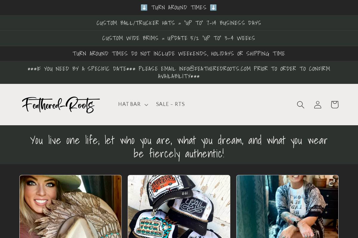 featheredroots.com homepage screenshot