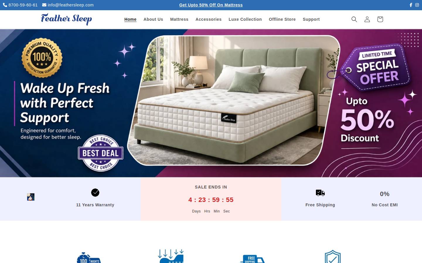 feathersleep.com homepage screenshot