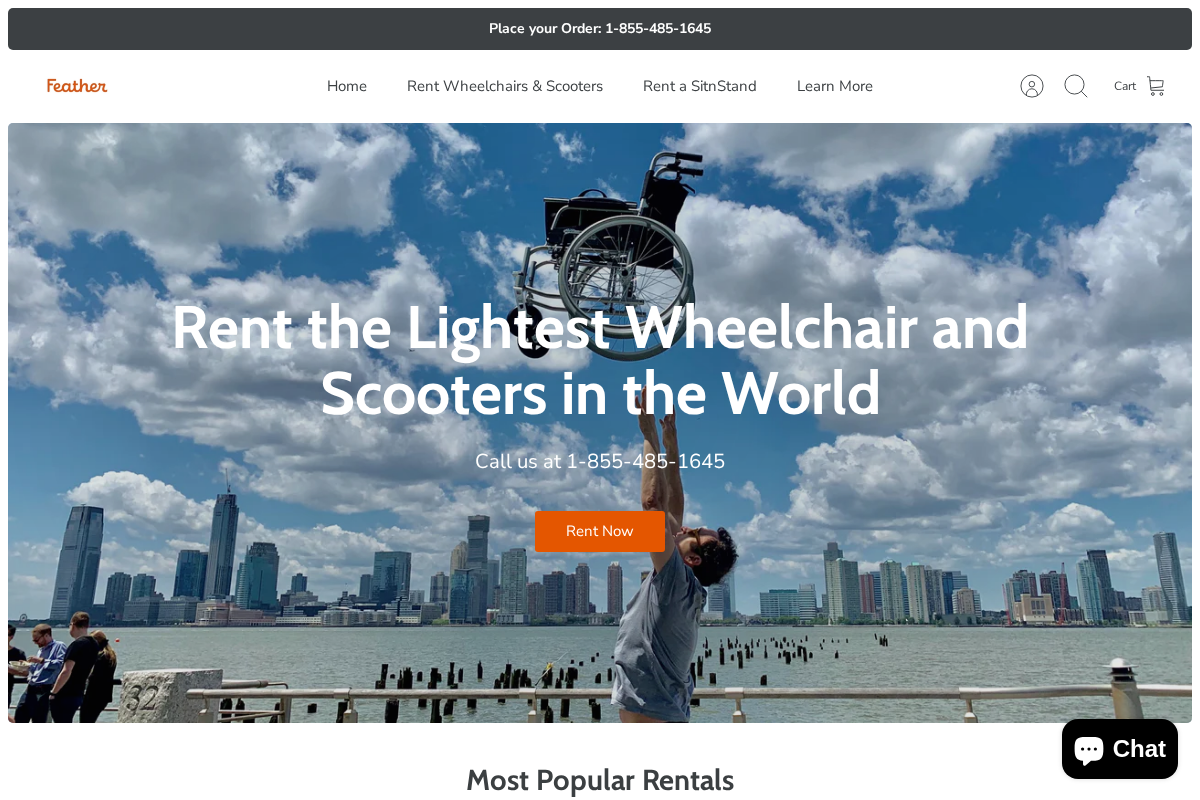 featherwheelchairrental.com homepage screenshot