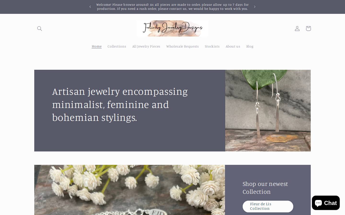 felicityjewelrydesigns.com homepage screenshot