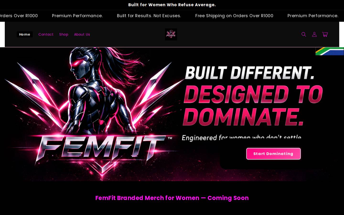 femfit.co.za homepage screenshot