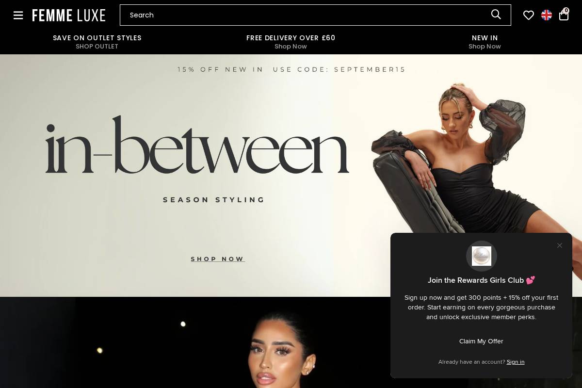 femmeluxe.co.uk homepage screenshot