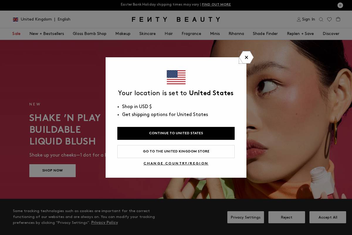 Fentybeauty homepage screenshot