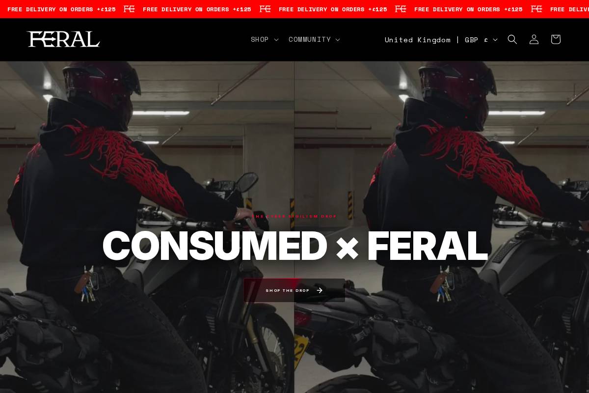 FERAL CLOTHING homepage screenshot