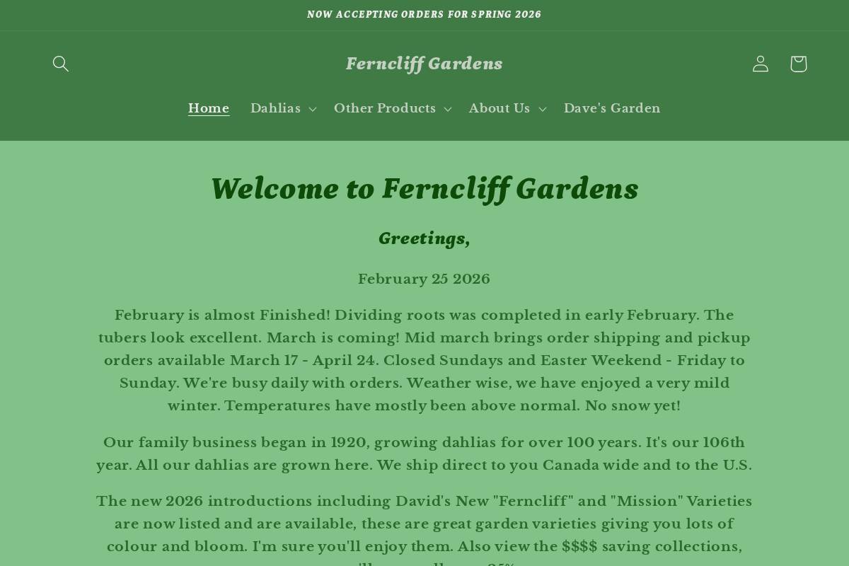 Ferncliff Gardens homepage screenshot