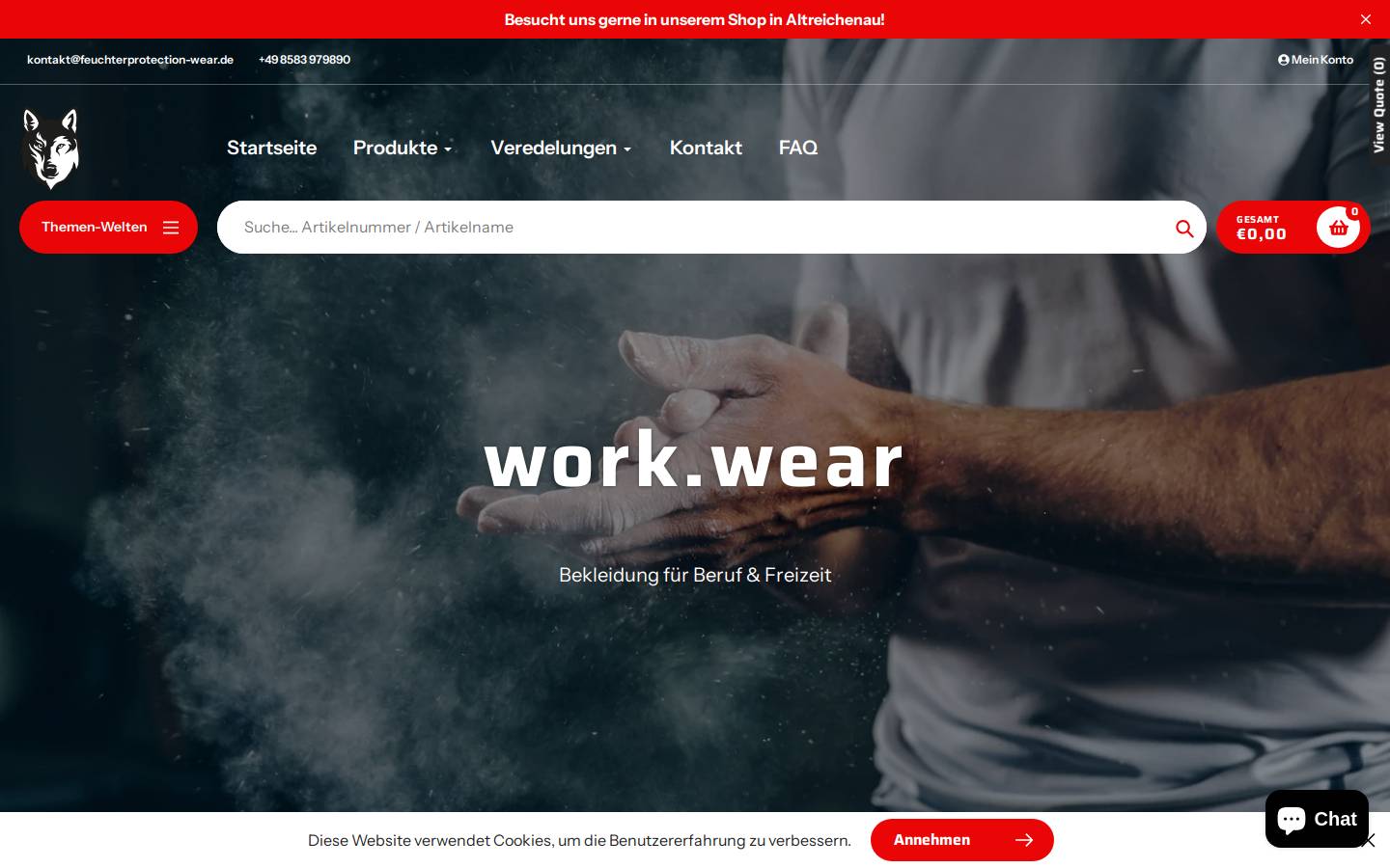 feuchterprotection-wear.de homepage screenshot