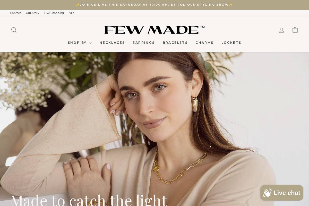 fewmadejewelry.com homepage screenshot