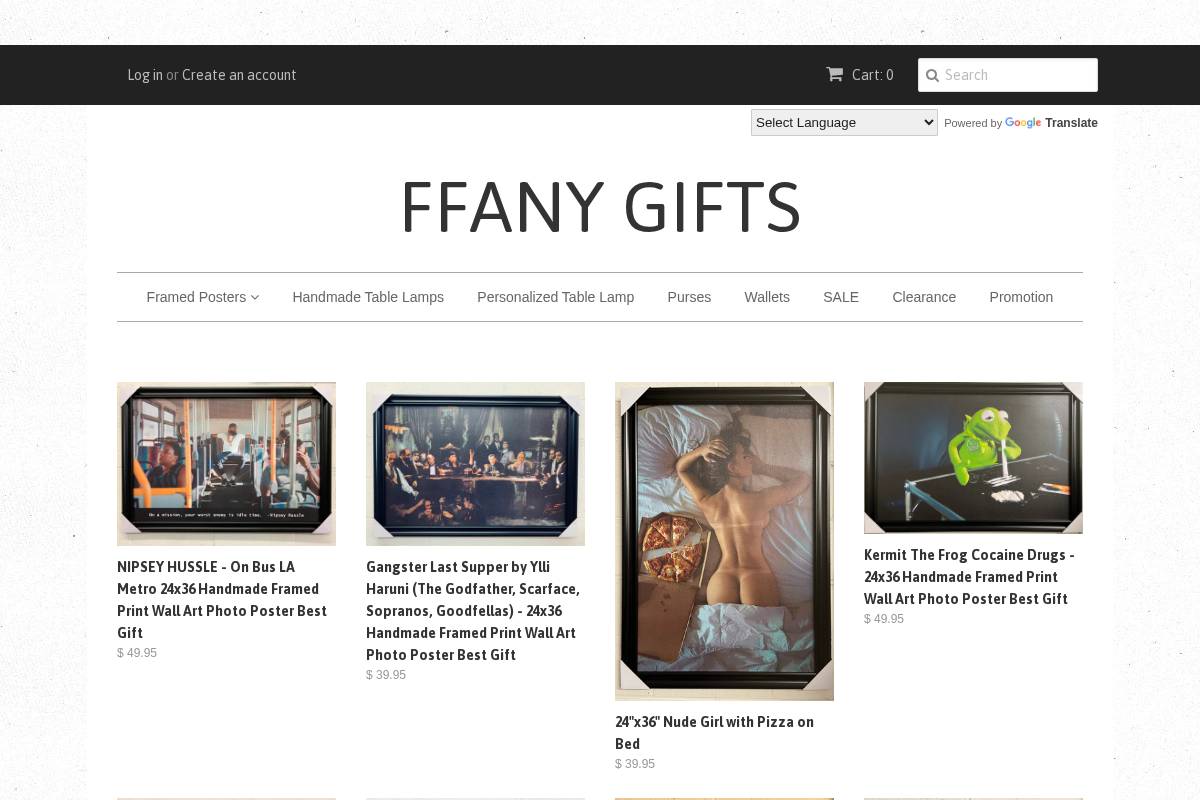 ffanygifts.com homepage screenshot