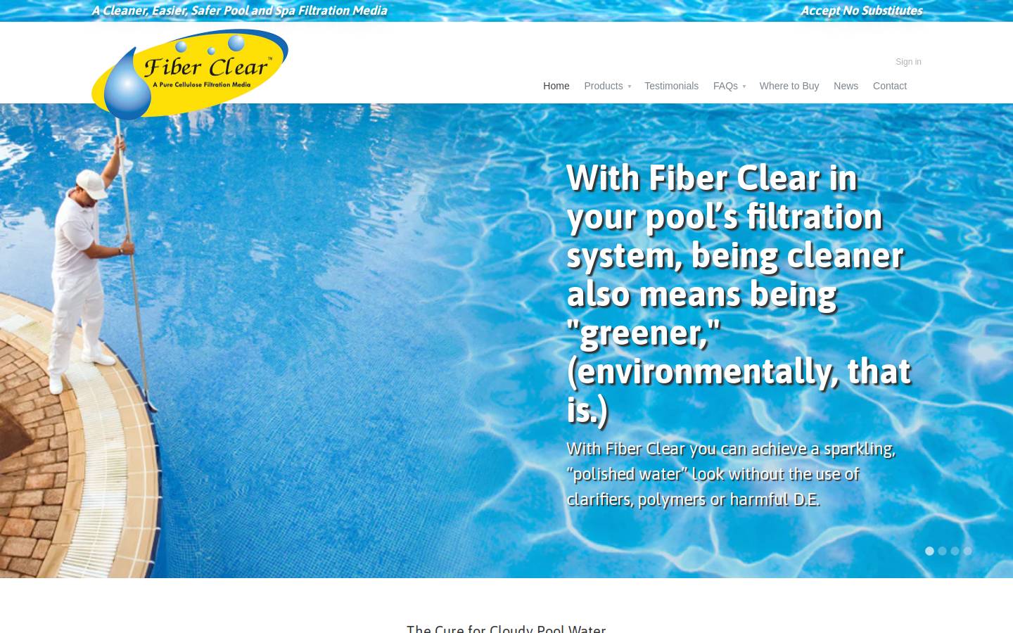 fiberclearpoolandspafiltration.com homepage screenshot