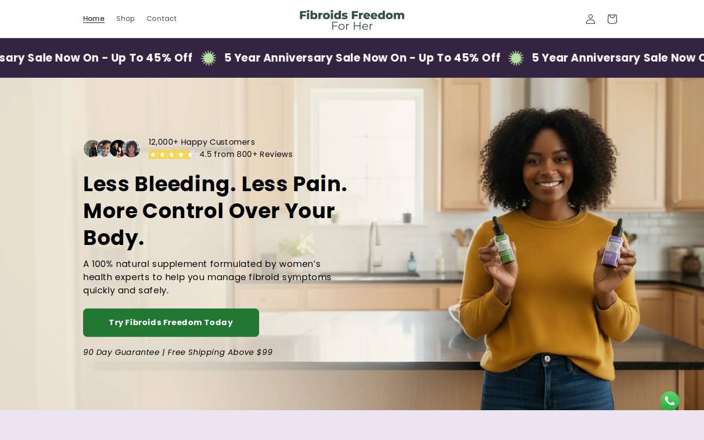 Fibroids Freedom For Her homepage screenshot