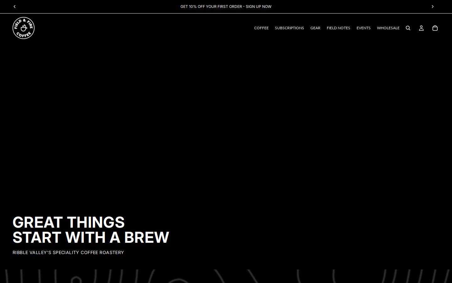 fieldandfirecoffee.com homepage screenshot