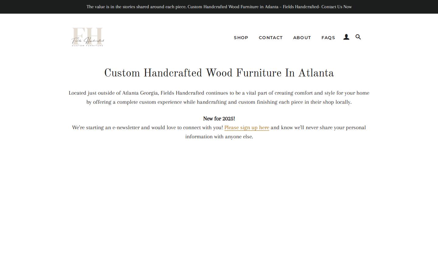fieldshandcrafted.com homepage screenshot