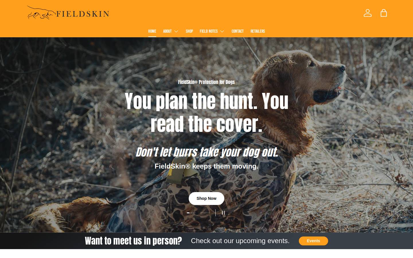 fieldskingear.com homepage screenshot