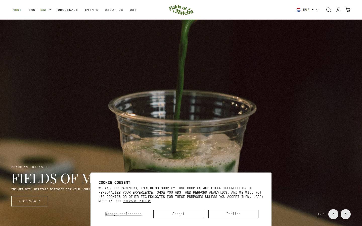 Fields of Matcha homepage screenshot