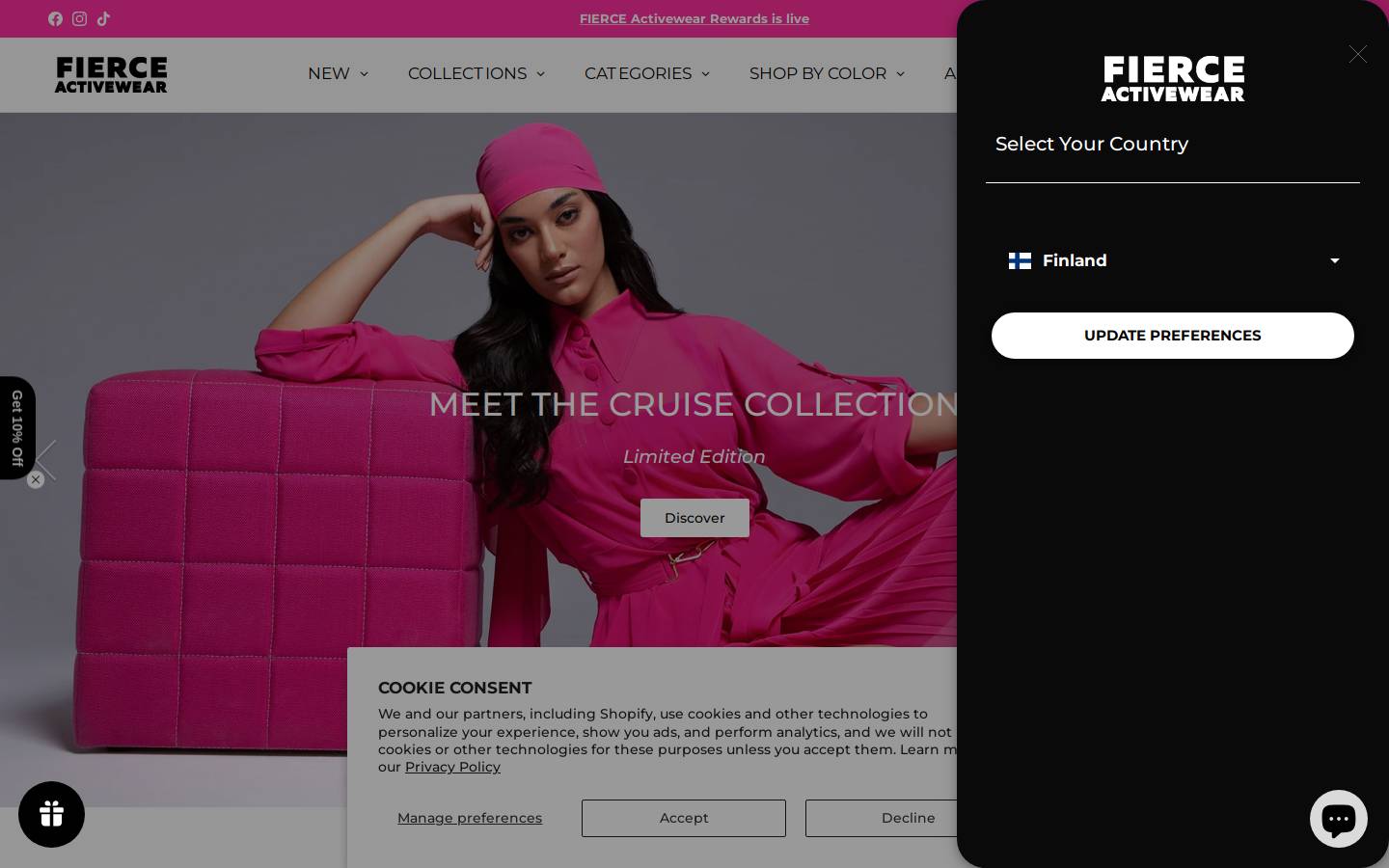 fierceactivewear.com homepage screenshot