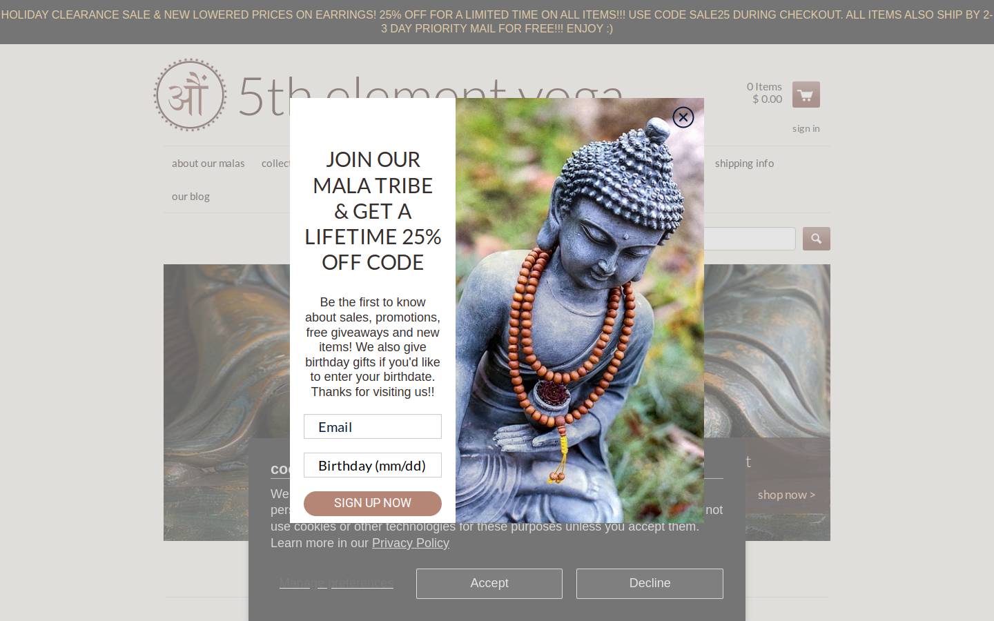 fifthelementyoga.com homepage screenshot