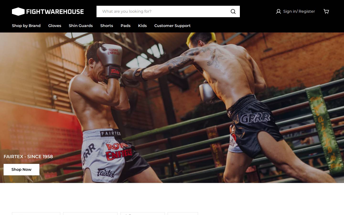 Fightwarehouse homepage screenshot
