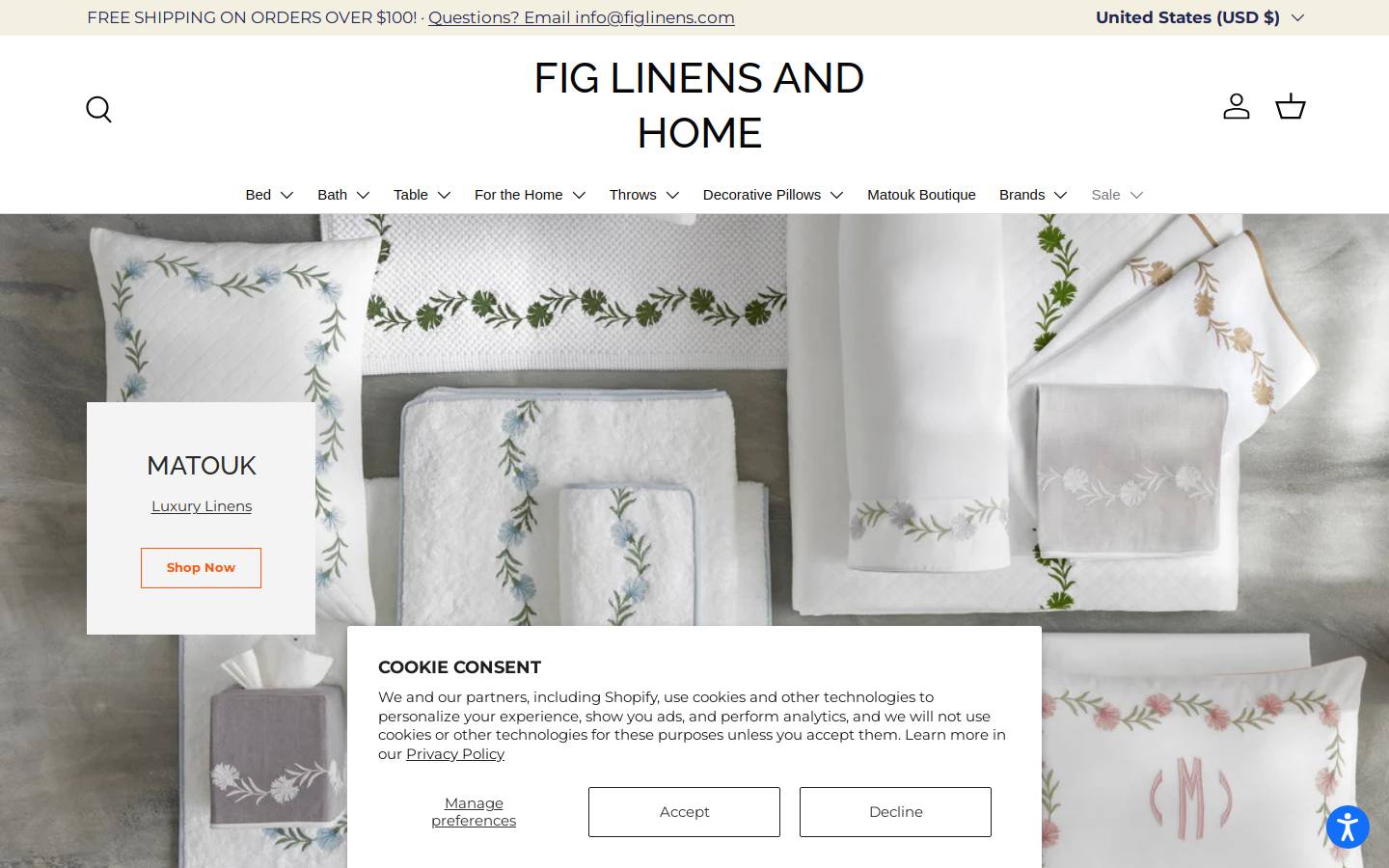 figlinensandhome.com homepage screenshot