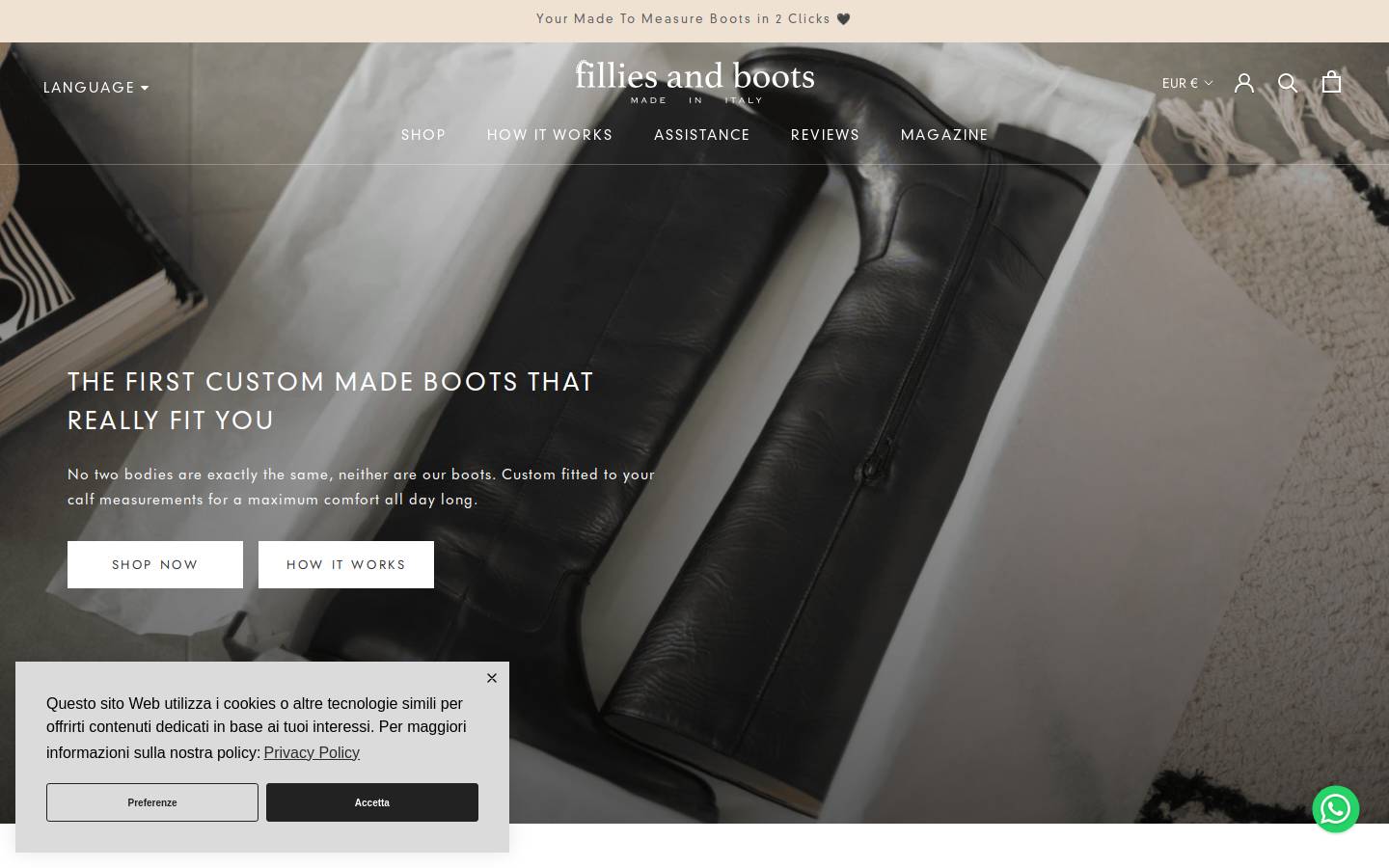 Fillies and boots homepage screenshot