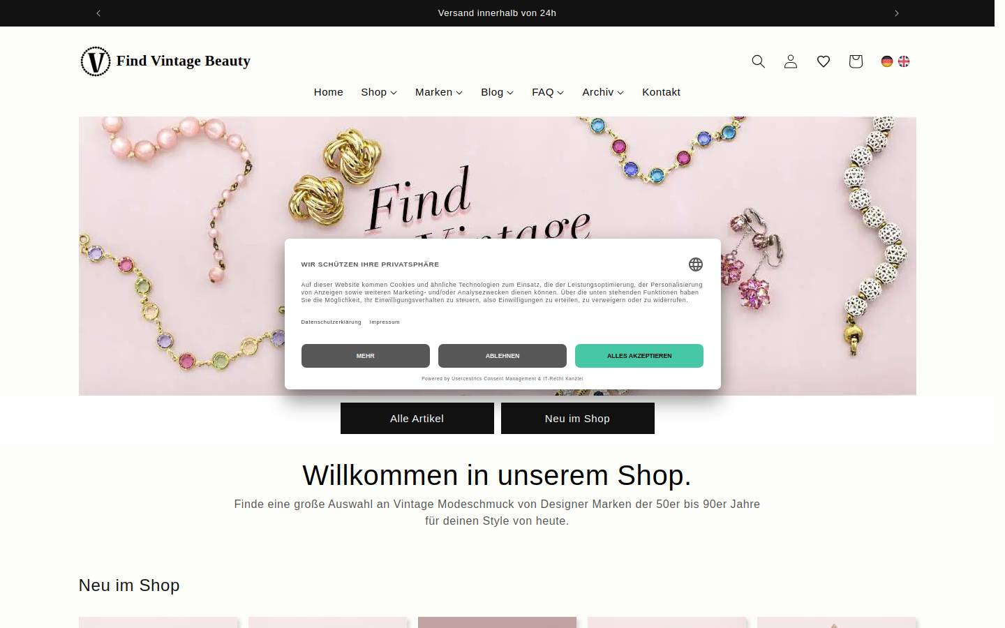 findvintagebeauty.com homepage screenshot