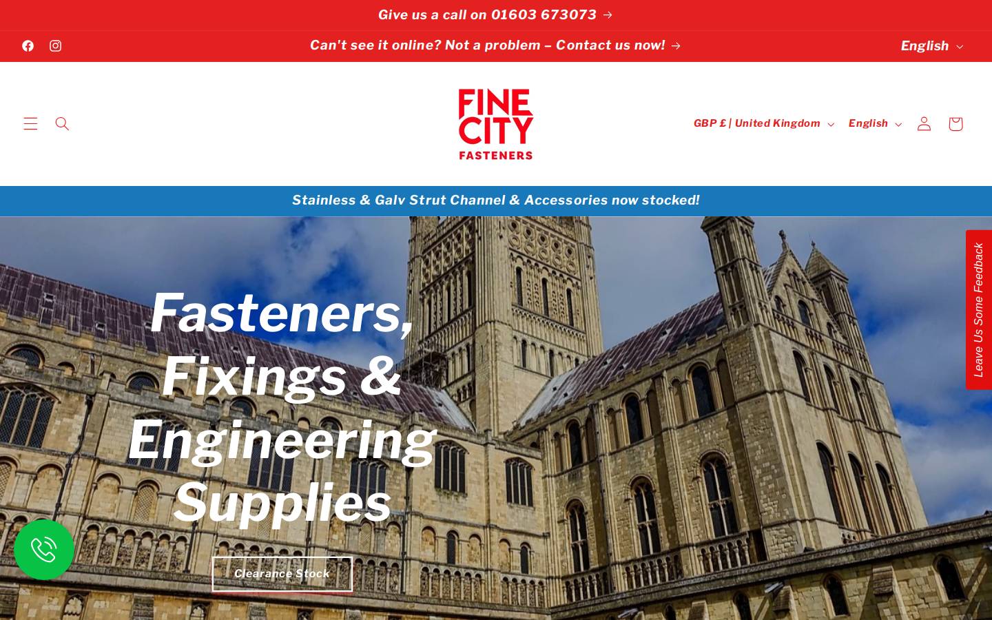 Fine City Fasteners homepage screenshot