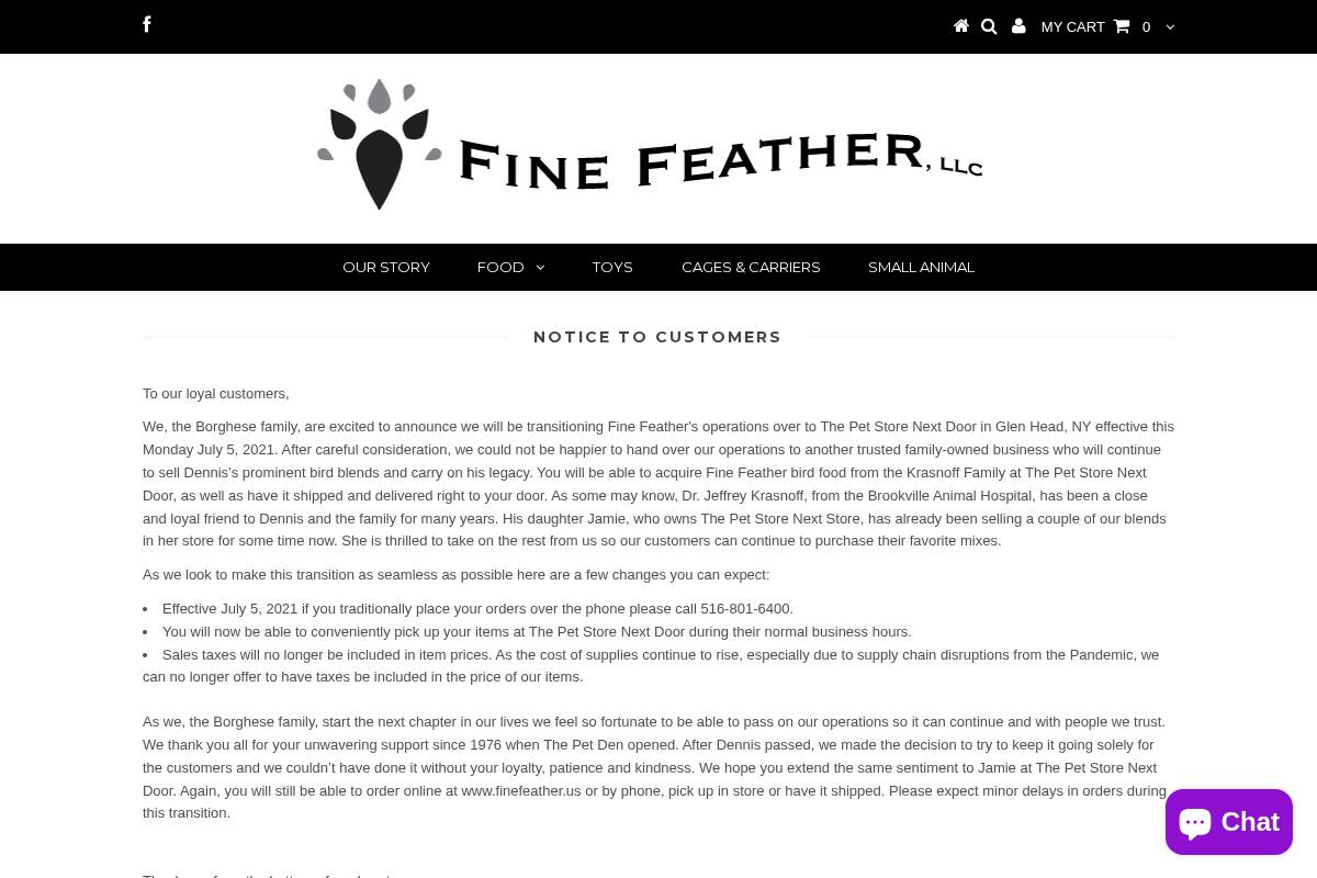 Finefeather homepage screenshot