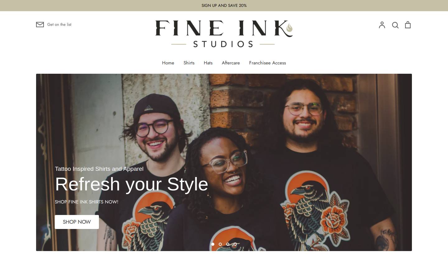 fineinkmerch.com homepage screenshot