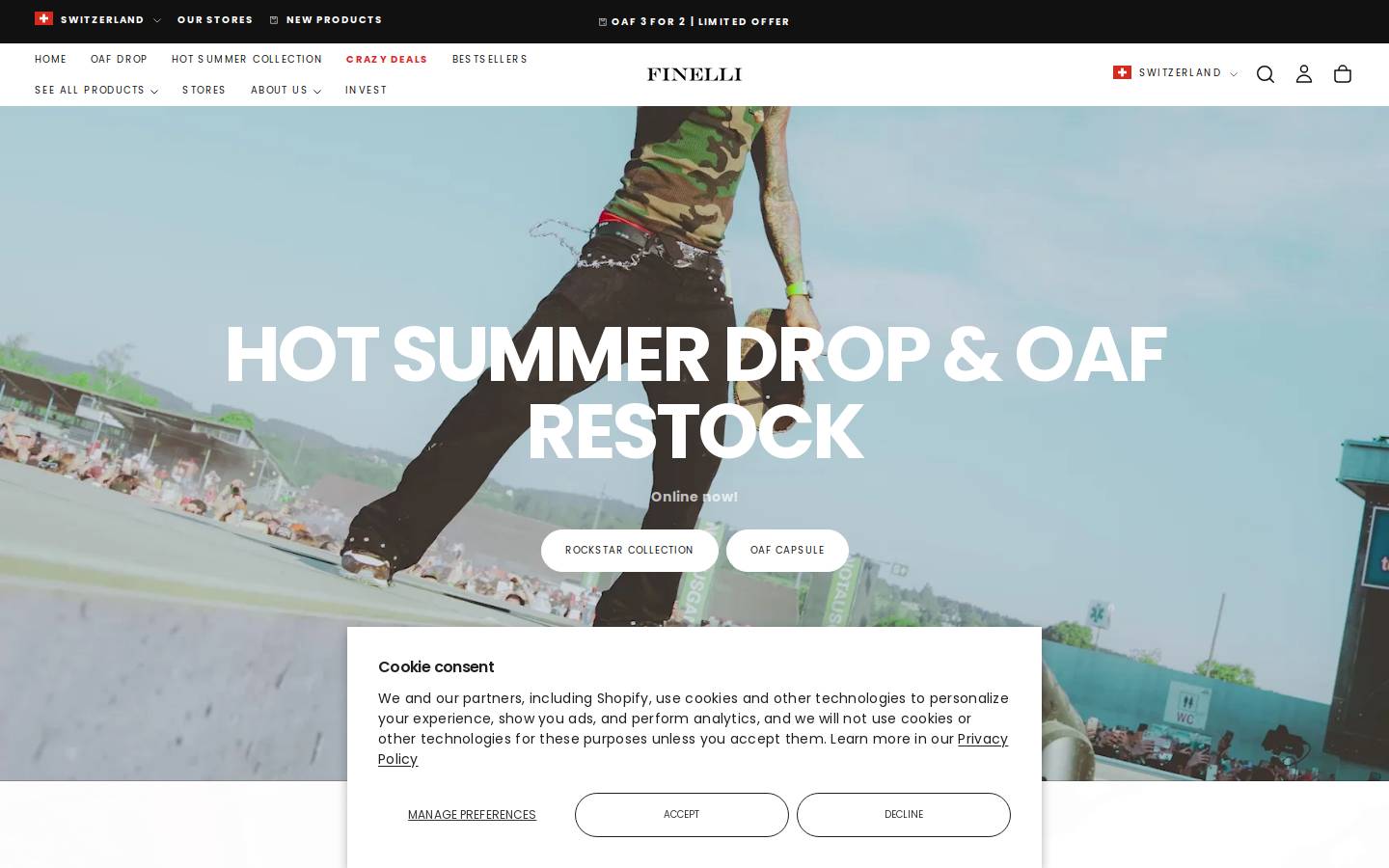 finelliclothing.com homepage screenshot