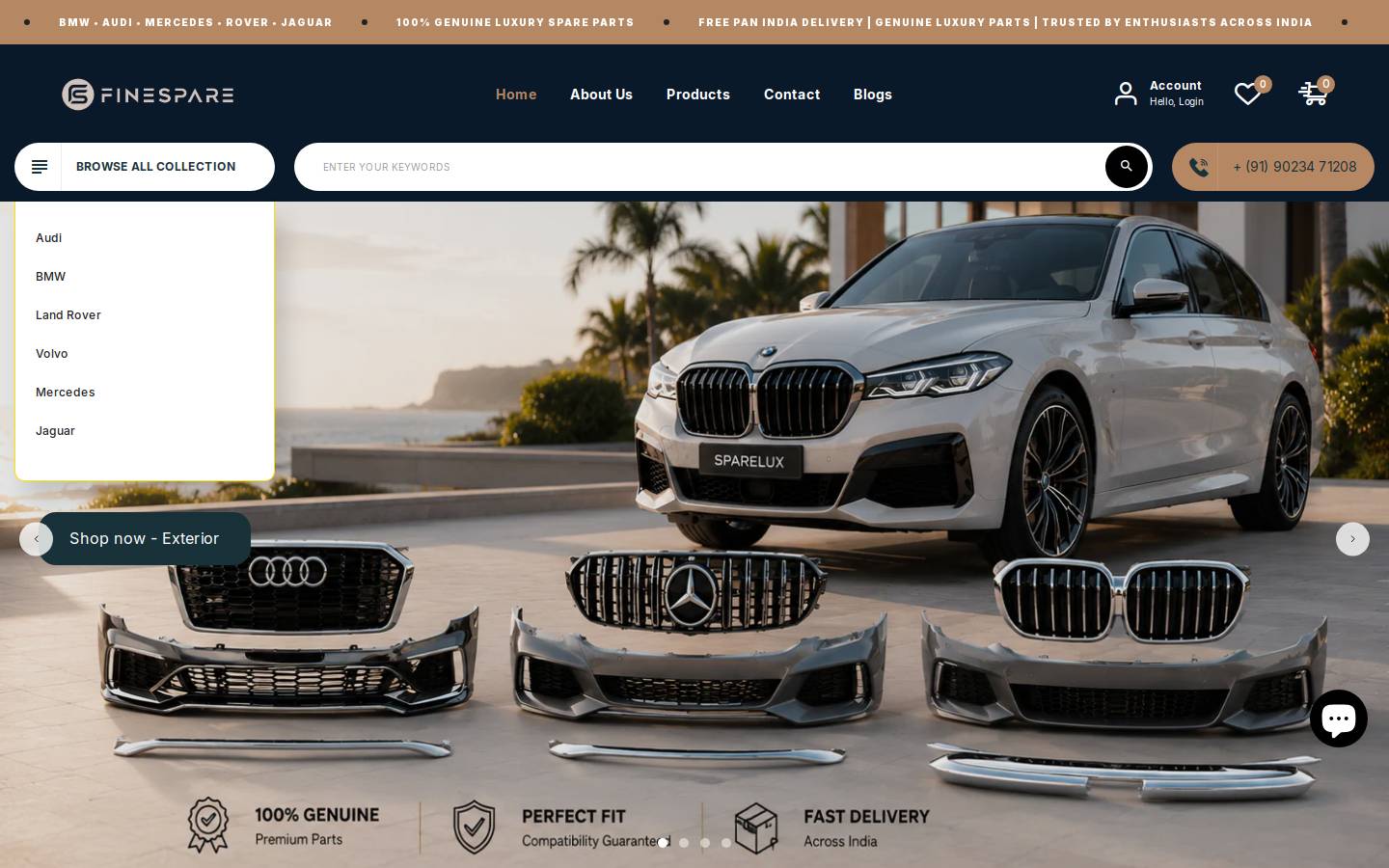 finespare.com homepage screenshot
